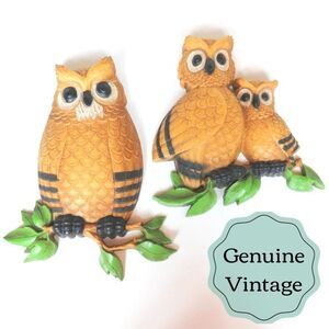 Vintage Wall Art -Owls - 3D - Kitsch - 2 Pc Set - Home Décor Retro - 70's 80's  